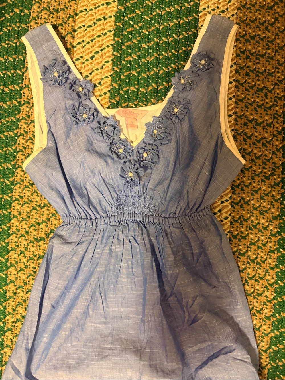 Lilly Pulitzer Pink-Label Blue Floral Trim top
